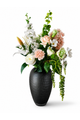 Zijden boeket Hannah met zachte roze en witte bloemen in donker grijze vaas van Fleurisant