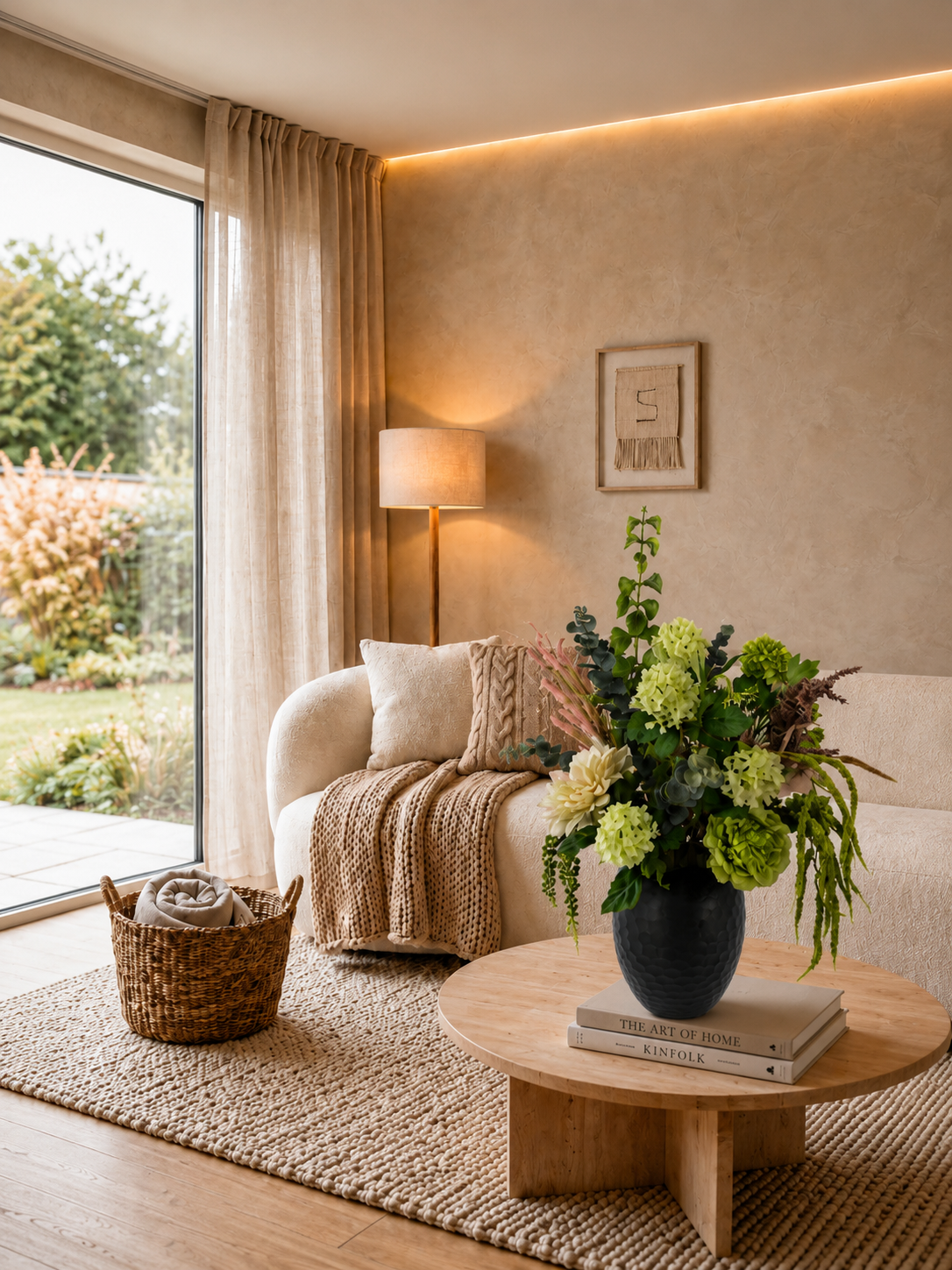 Zijden boeket Ivy met frisse groentinten en natuurlijke bloemen in luxe vaas van Fleurisant