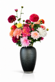 Zijden boeket Dahlia Explosion met diepe roze en oranje tinten in vaas Levi van Fleurisant