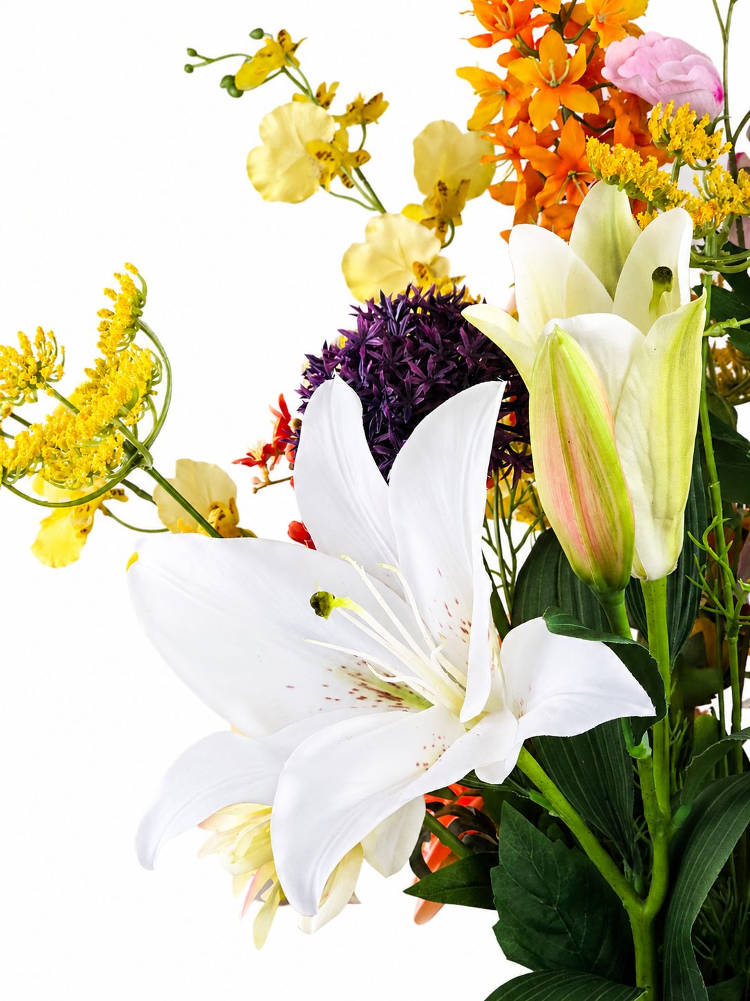 Zijden boeket Emma met warme oranje en gele bloemen 