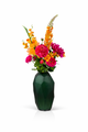 Zijden boeket Lia met kleurrijke bloemen in groene glazen vaas van Fleurisant