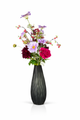 Zijden boeket Mila met paarse en roze bloemen in donkere vaas van Fleurisant