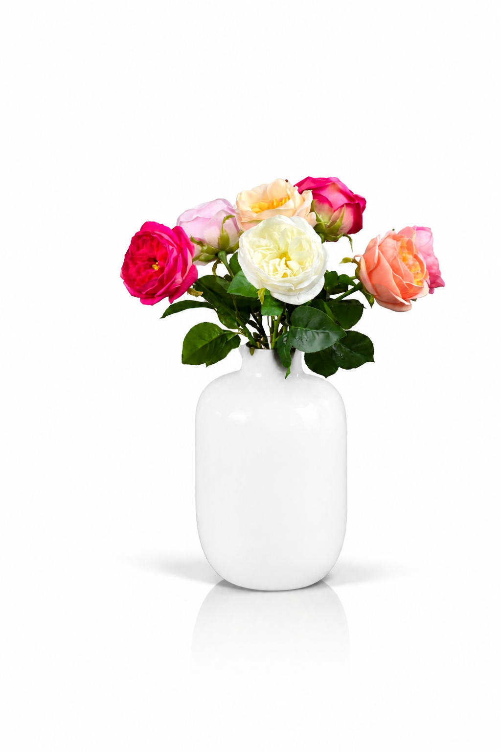 Zijden rozen boeket Damas met roze en rode rozen in witte vaas van Fleurisant